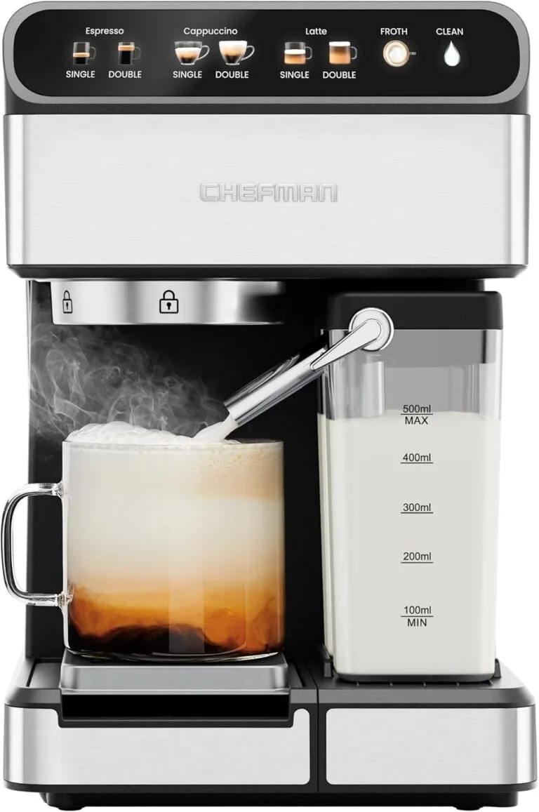 Chefman CaféMaster Pro Espresso Machine, Brew Single or Double Shots, Coffee Maker with Built-In Milk Frother for Cappuccino