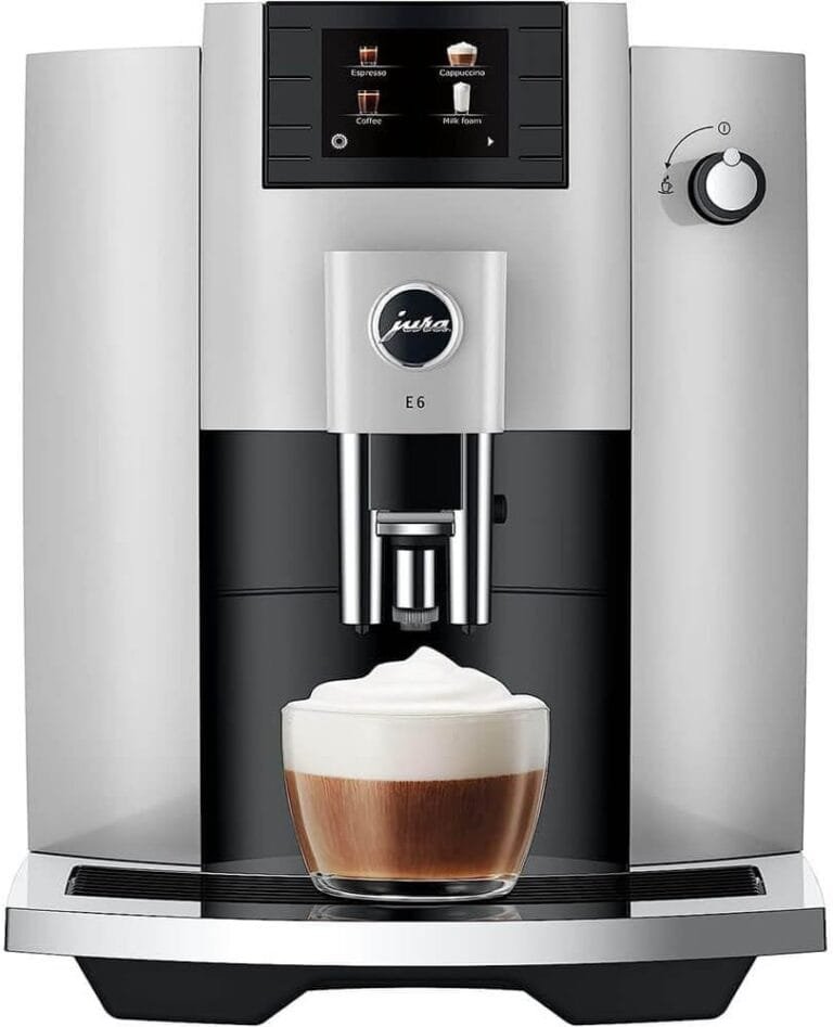 Jura E6 espresso machine on a modern kitchen counter