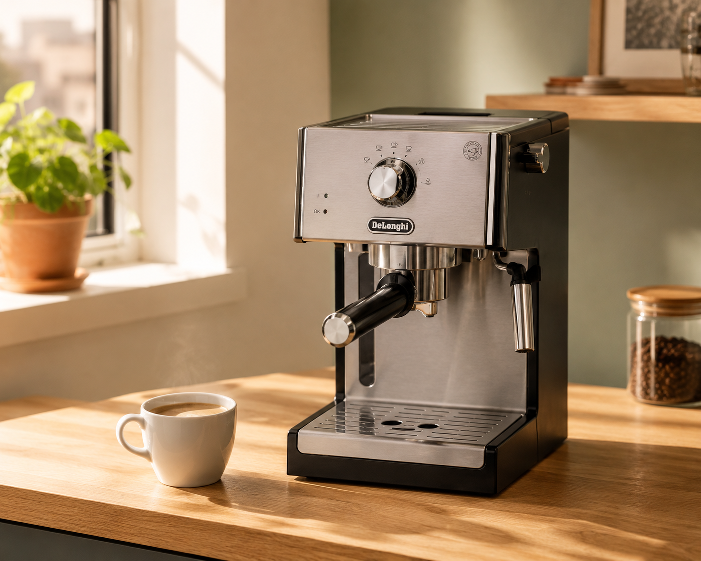 Best Home Espresso Machine Under $500 (2026): The Setup Dilemma Solved 9 De'Longhi ECP3420 entry-level espresso machine in a small modern apartment kitchen with morning natural light