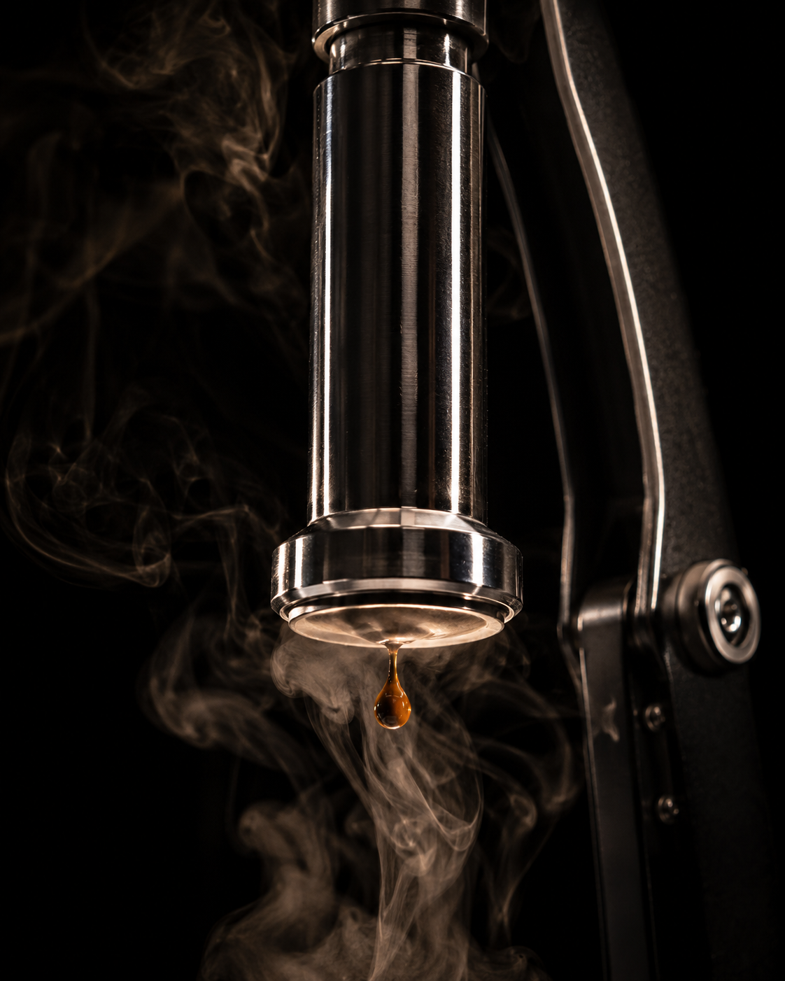 Best Home Espresso Machine Under $500 (2026): The Setup Dilemma Solved 11 Dramatic close-up of a manual lever in mid-pull motion with steam rising and warm rim lighting on chrome