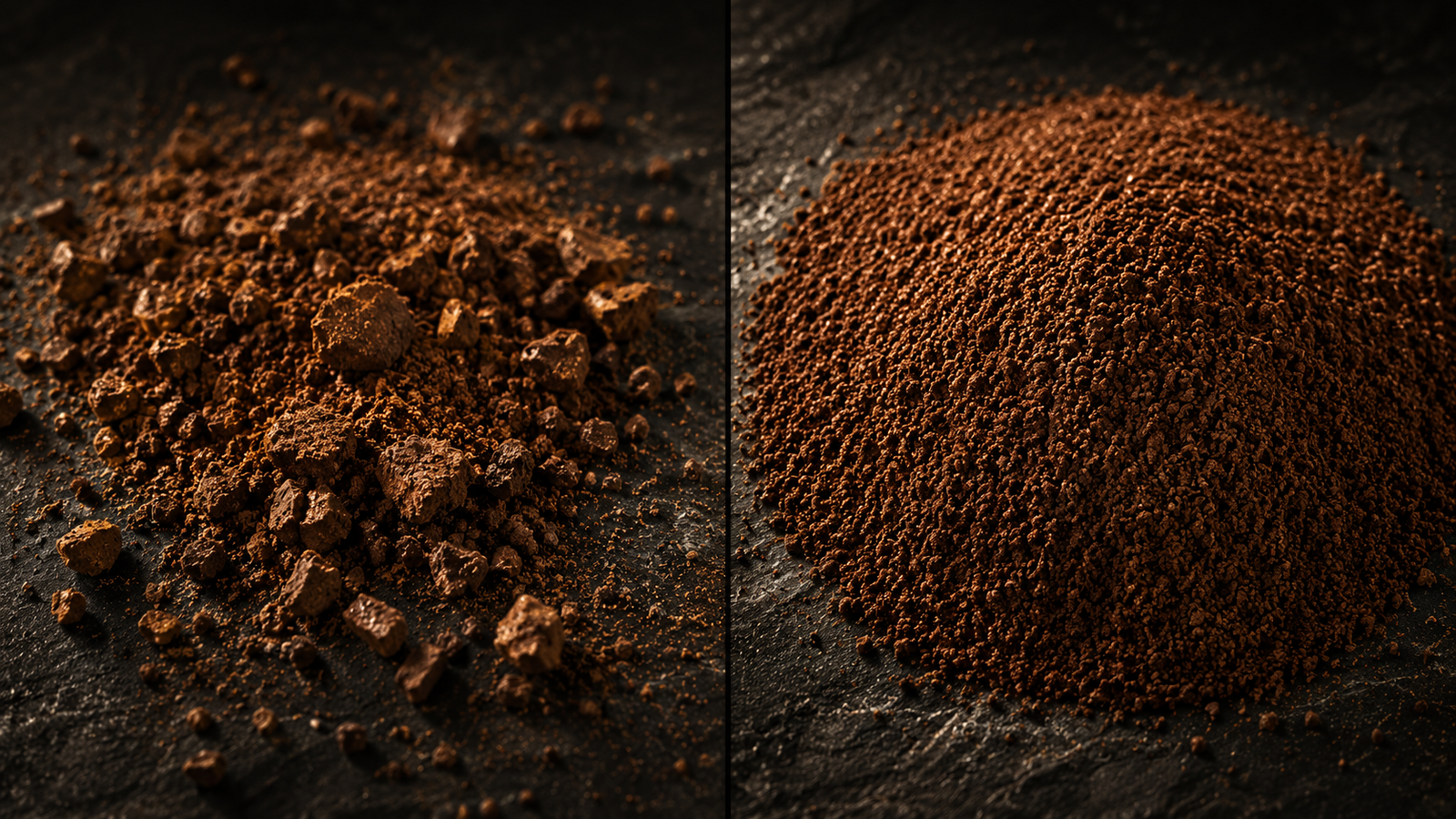 Best Home Espresso Machine Under $500 (2026): The Setup Dilemma Solved 3 Visual comparison of inconsistent coffee grounds versus uniform espresso-grade grounds showing why grinder consistency matters