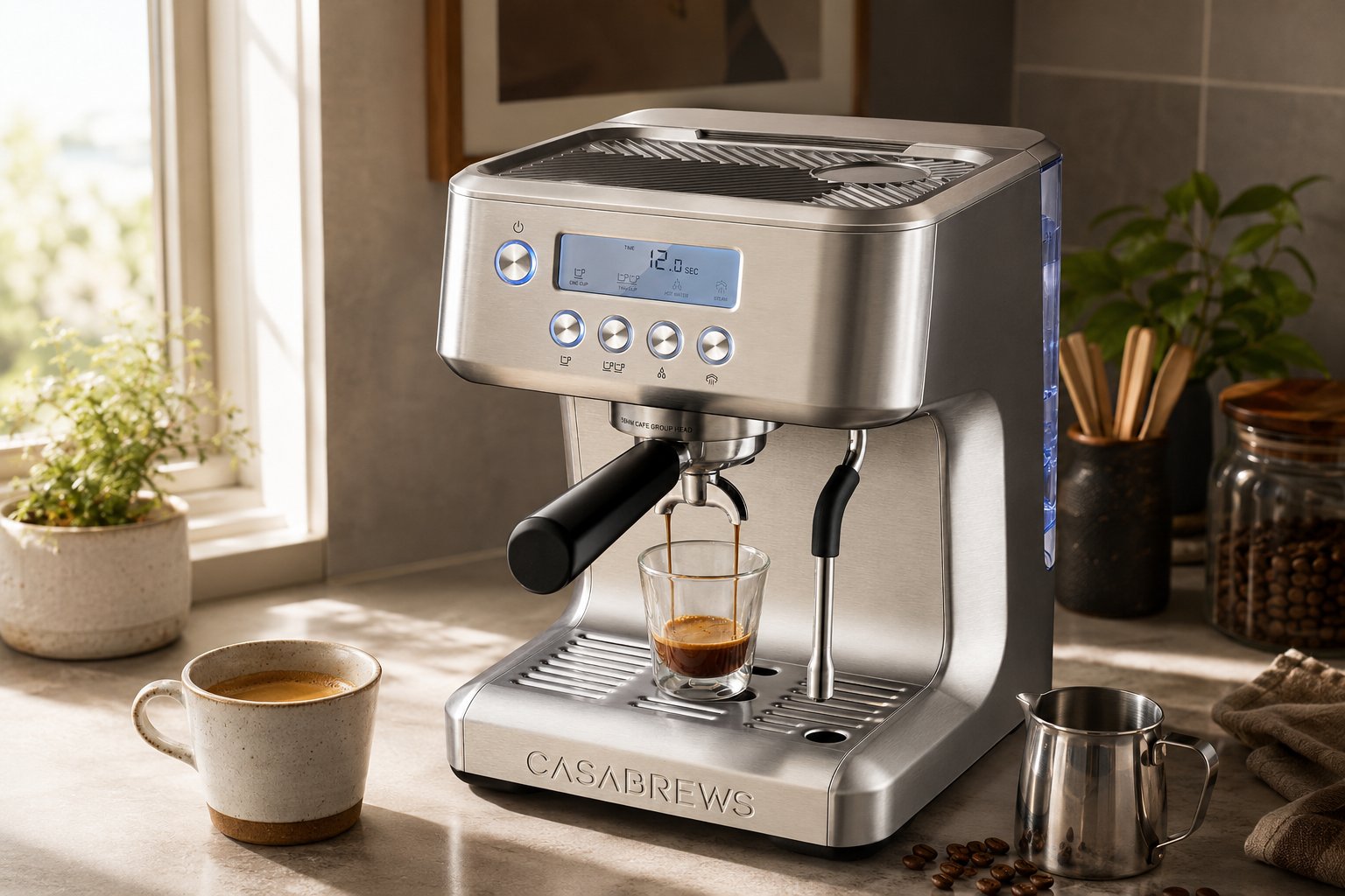 Best Casabrews Espresso Machines 2026: Ultra, PRO, MARENZA & CM5418 Compared 3 Casabrews Ultra espresso machine in a modern kitchen